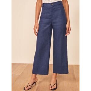 Reformation 0 blue linen wide leg raw hem pants